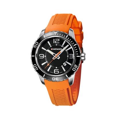 Large Black Dial, Orange Silicone Strap