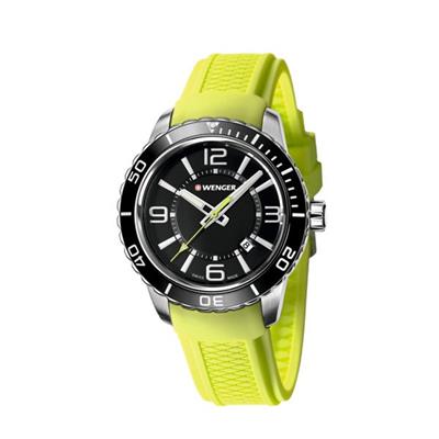 Large Black Dial, Green Silicone Strap