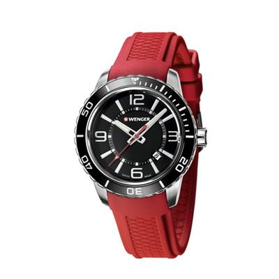 Large Black Dial, Red Silicone Strap