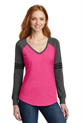 District Made Ladies Game Long Sleeve V-Neck Tee