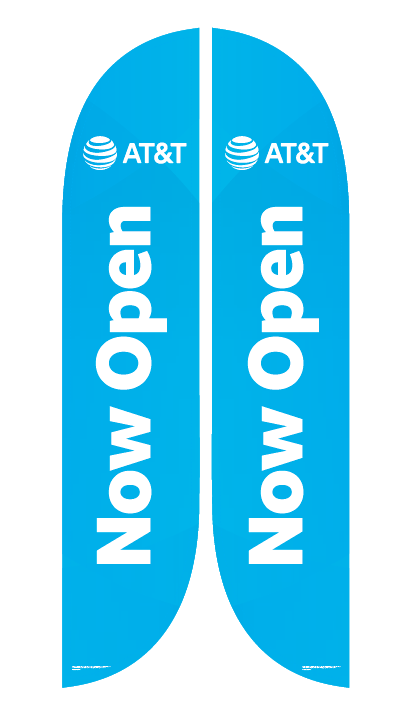 AT&T "Now Open" 12' Feather Flag With Ground Stake, Platform, and Water Bag